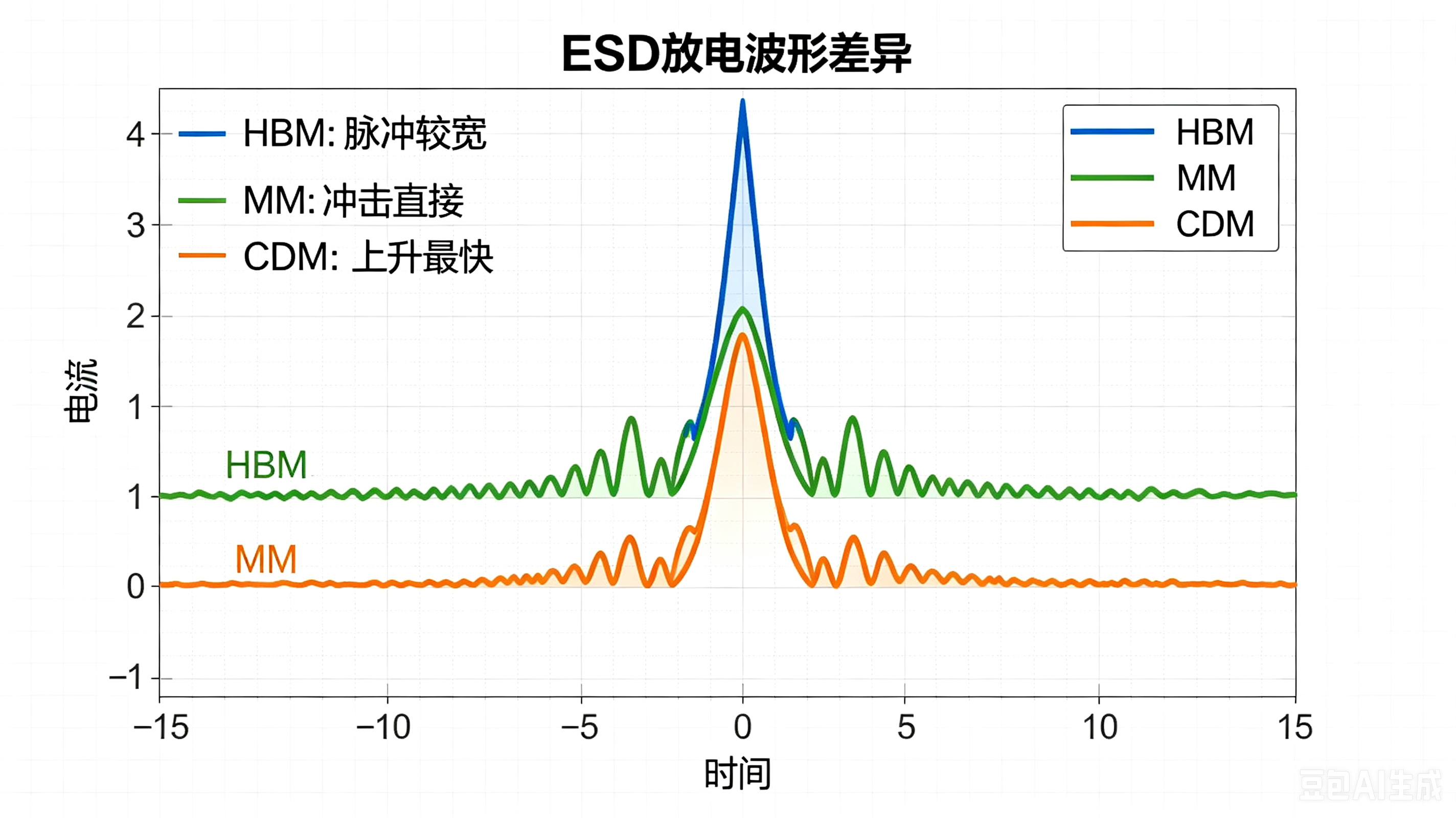 HBM  MM  CDM 放电波形差异